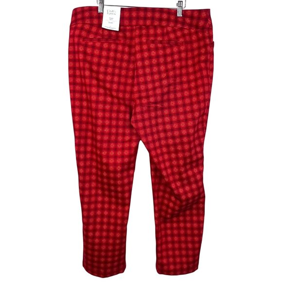 Croft & Barrow Womens Red Plaid Straight-Leg Mid Rise Stretch Pants 18 Short NWT - Picture 2 of 15
